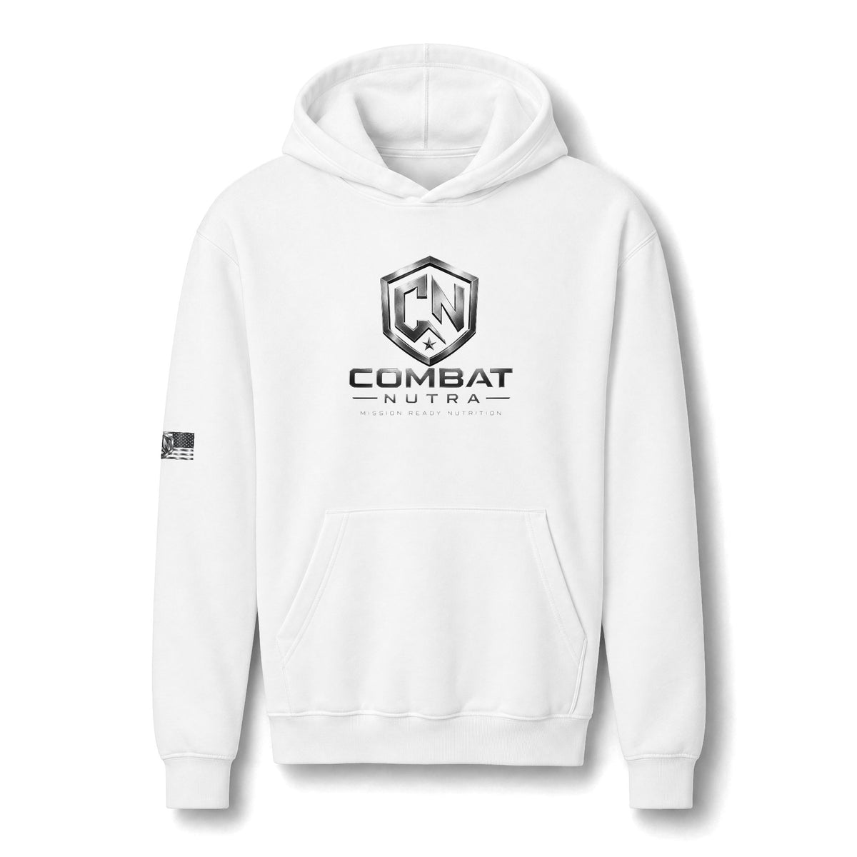 Combat Nutra Logo Hoodie — White Reflective Fitness Pullover